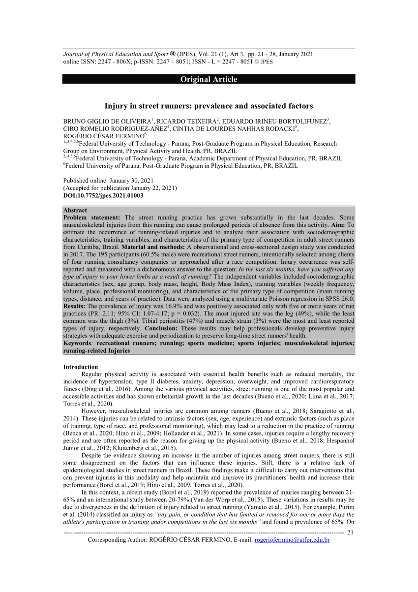 PDF Injury in street runners prevalence and associated factors