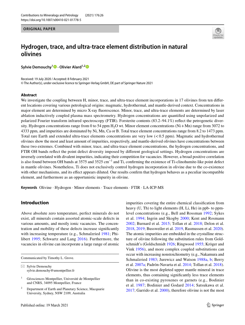 Pdf Hydrogen Trace And Ultra Trace Element Distribution In Natural Olivines 9946