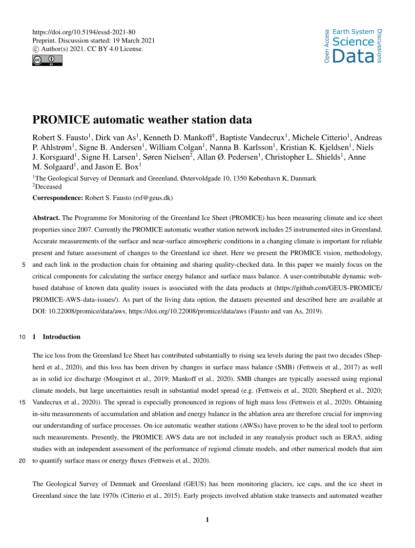 Pdf Promice Automatic Weather Station Data