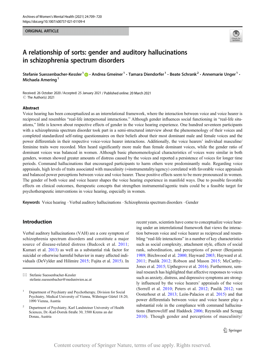 Pdf A Relationship Of Sorts Gender And Auditory Hallucinations In