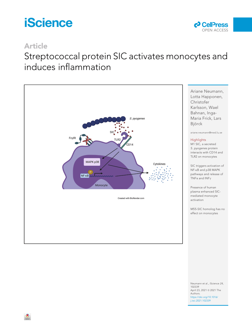 PDF) Streptococcal protein SIC activates monocytes and induces