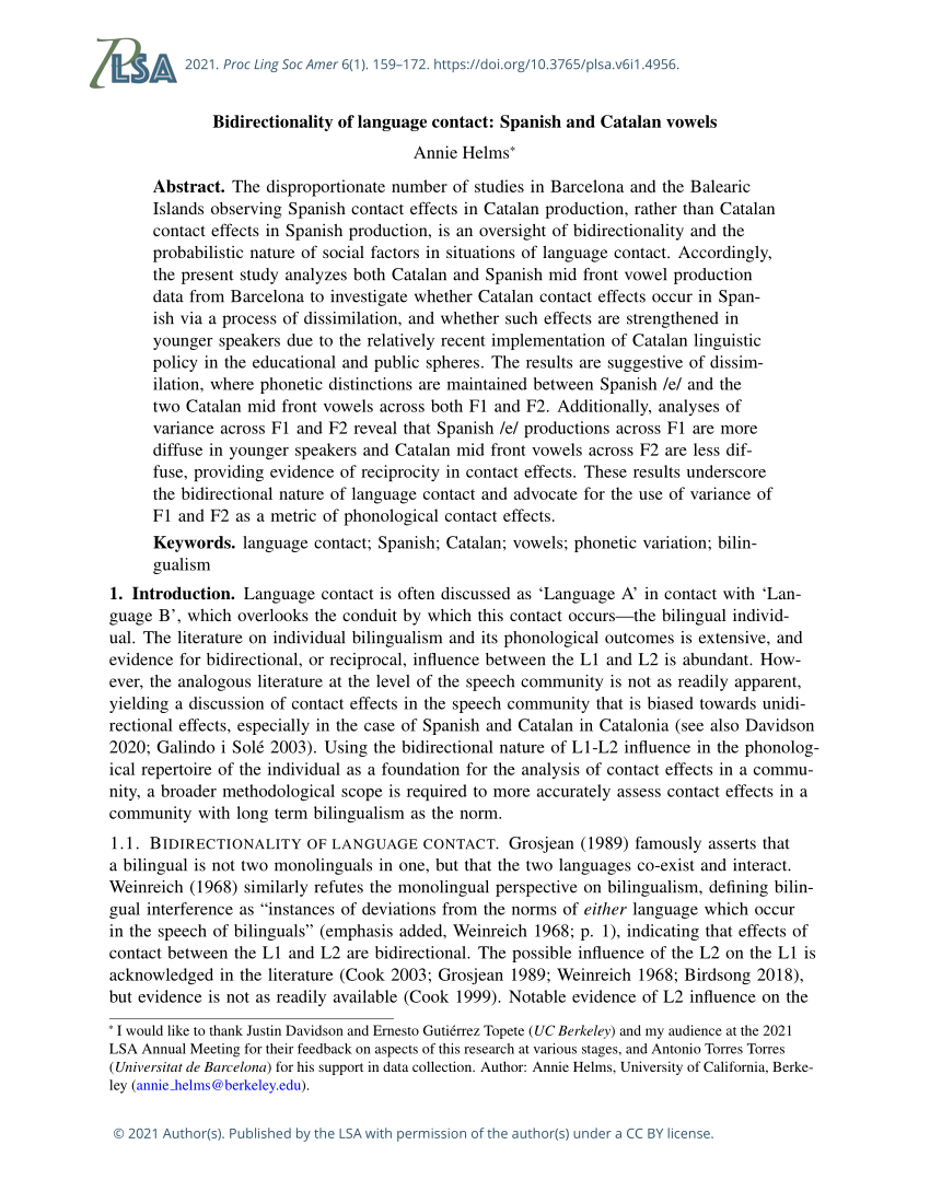 Bidirectionality of language contact: Spanish and Catalan vowels