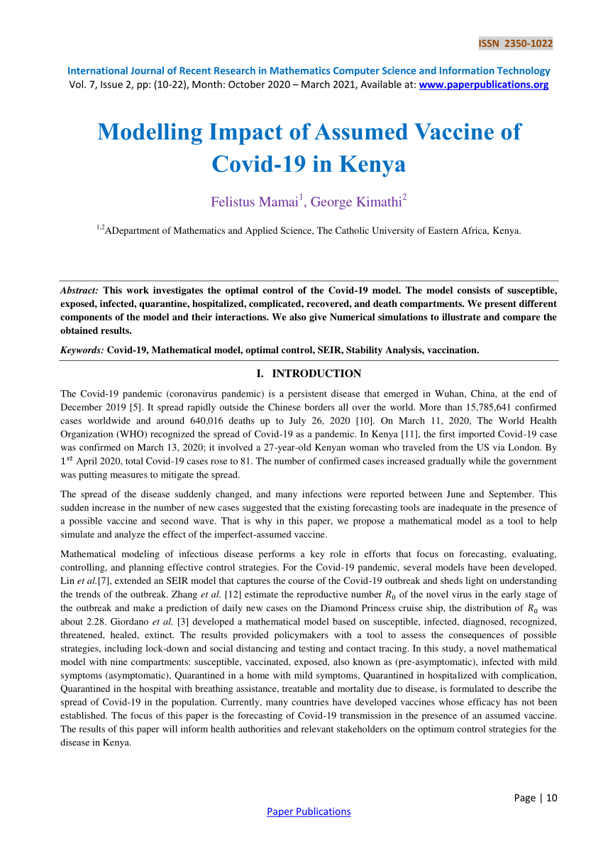 (PDF) Modelling Impact of Assumed Vaccine of Covid-19 in Kenya