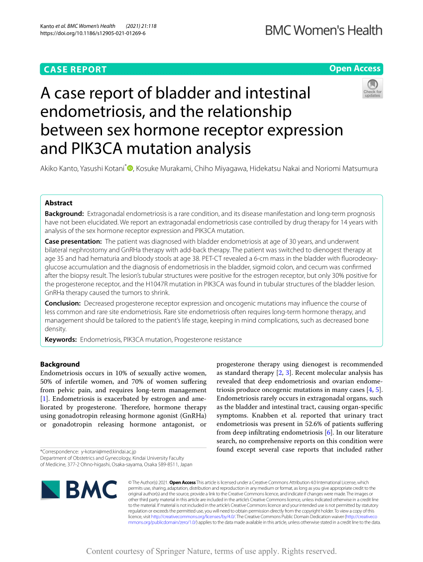 Pdf A Case Report Of Bladder And Intestinal Endometriosis And The Relationship Between Sex