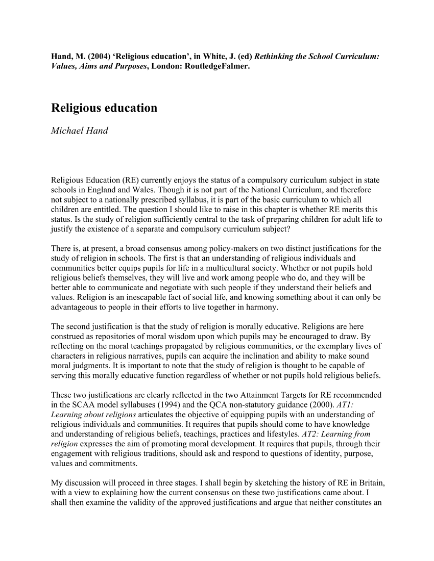 essay on religious education