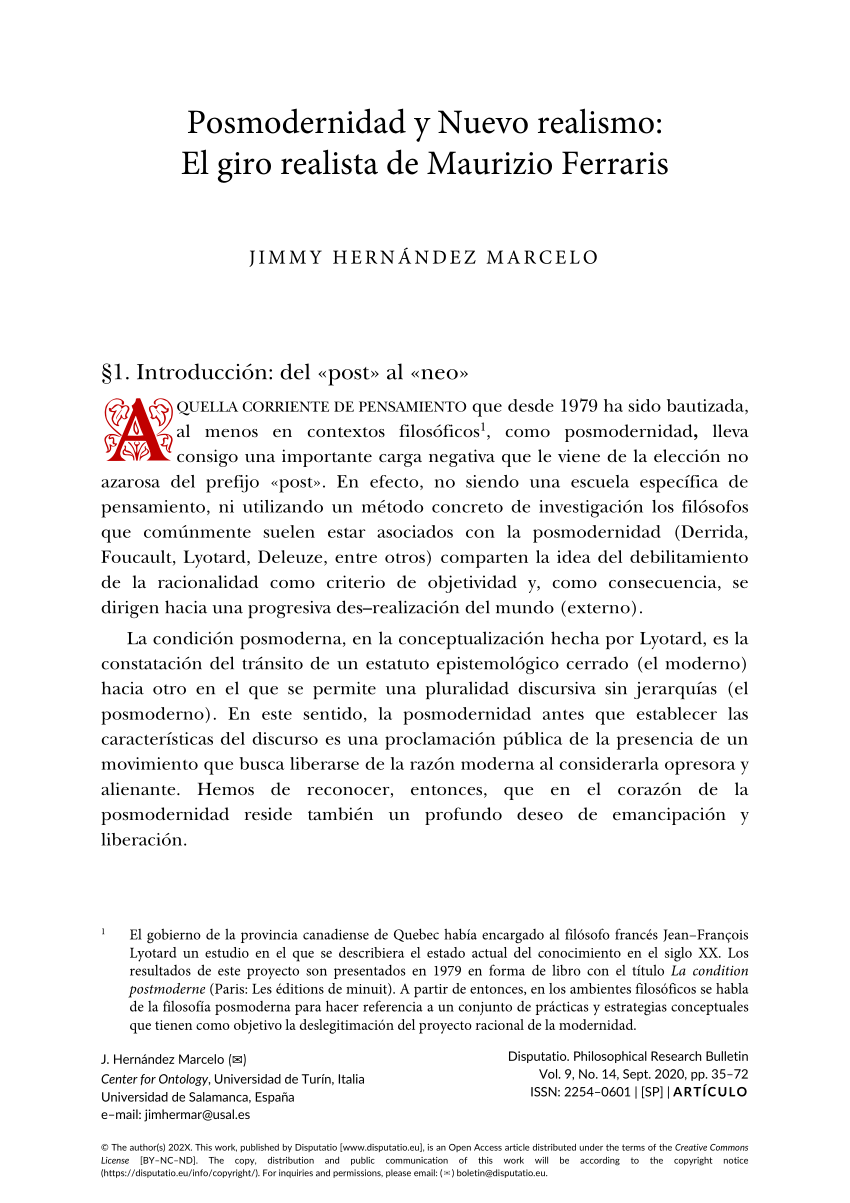 PDF) Posmodernidad y Nuevo realismo: El giro realista de Maurizio Ferraris