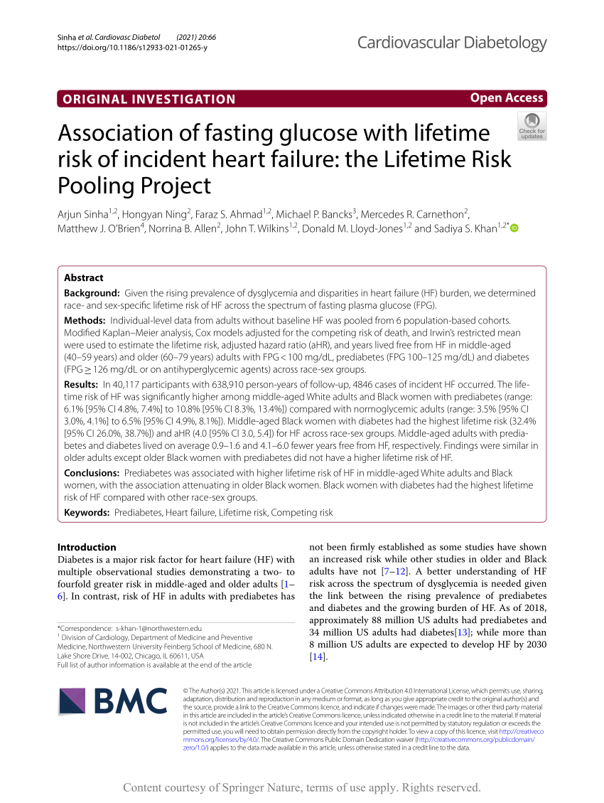 Pdf Association Of Fasting Glucose With Lifetime Risk Of Incident Heart Failure The Lifetime Risk Pooling Project