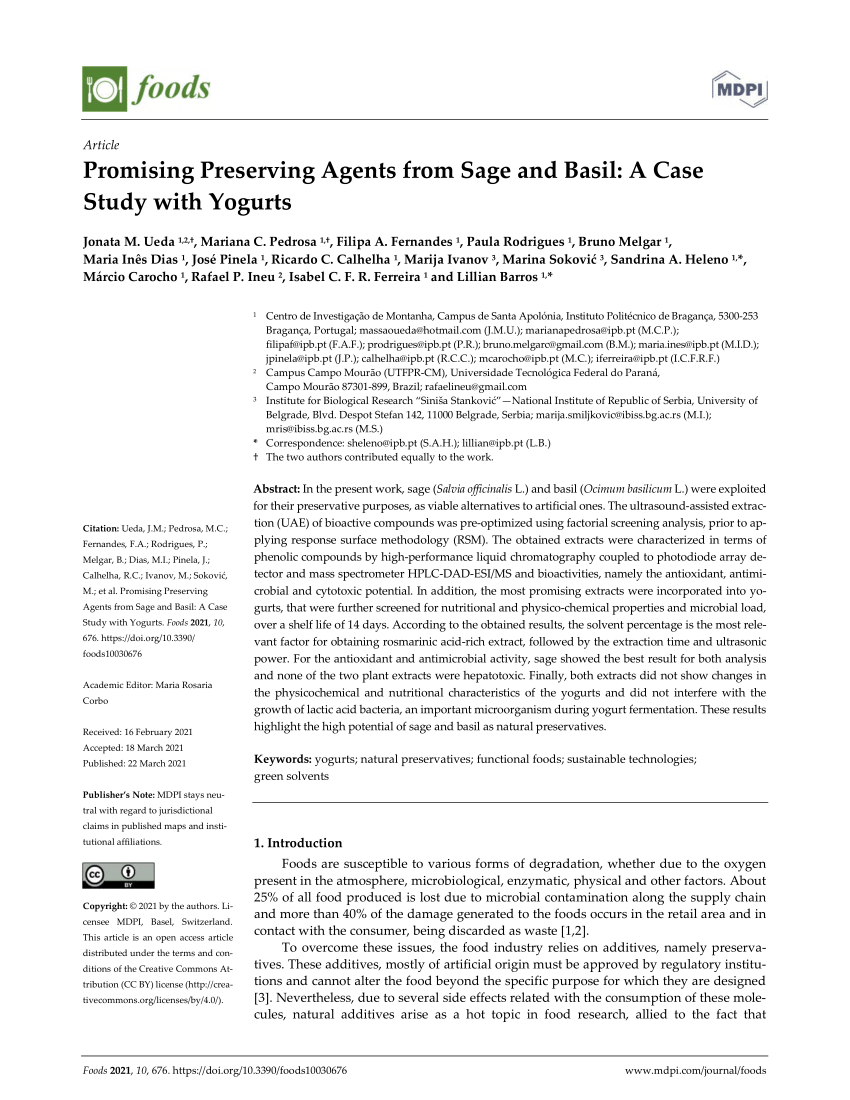 Pdf Promising Preserving Agents From Sage And Basil A Case Study With Yogurts
