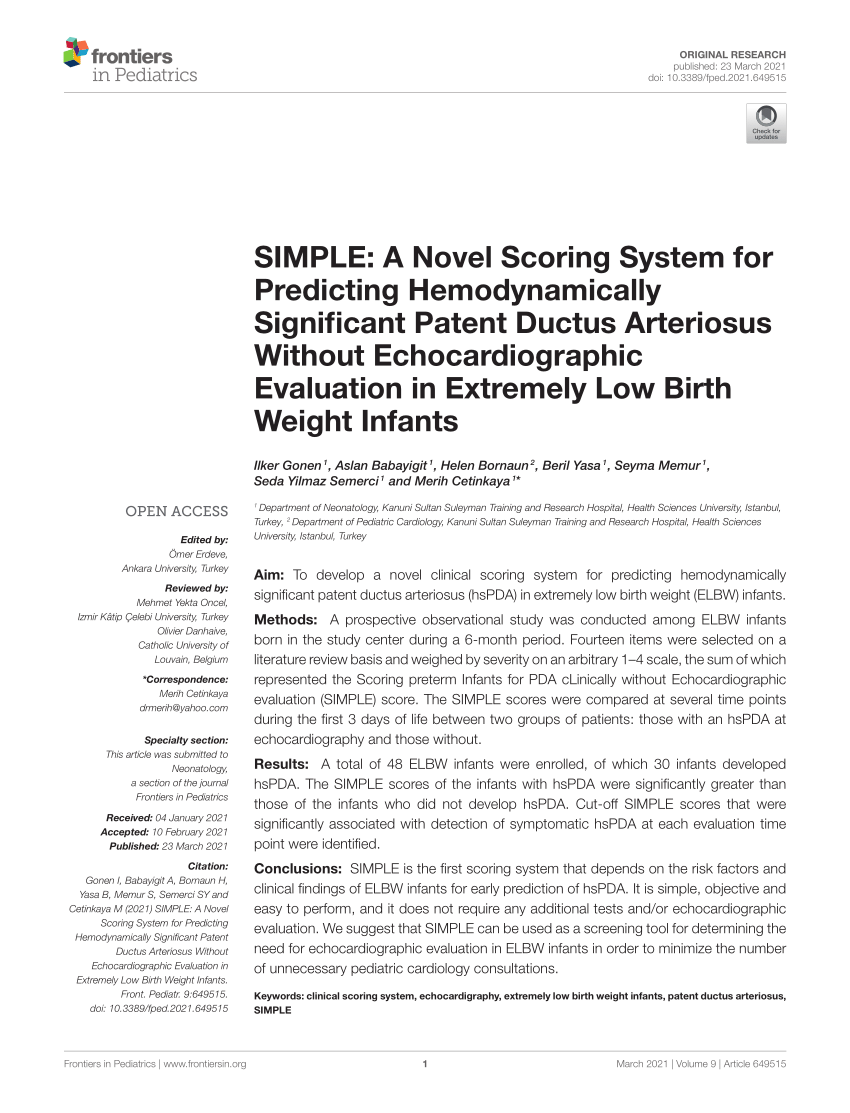 PDF SIMPLE A Novel Scoring System for Predicting Hemodynamically  