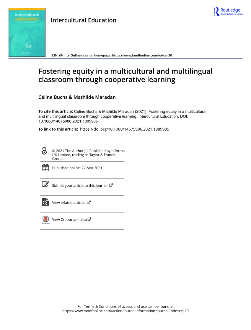 Pdf Fostering Equity In A Multicultural And Multilingual Classroom Through Cooperative Learning