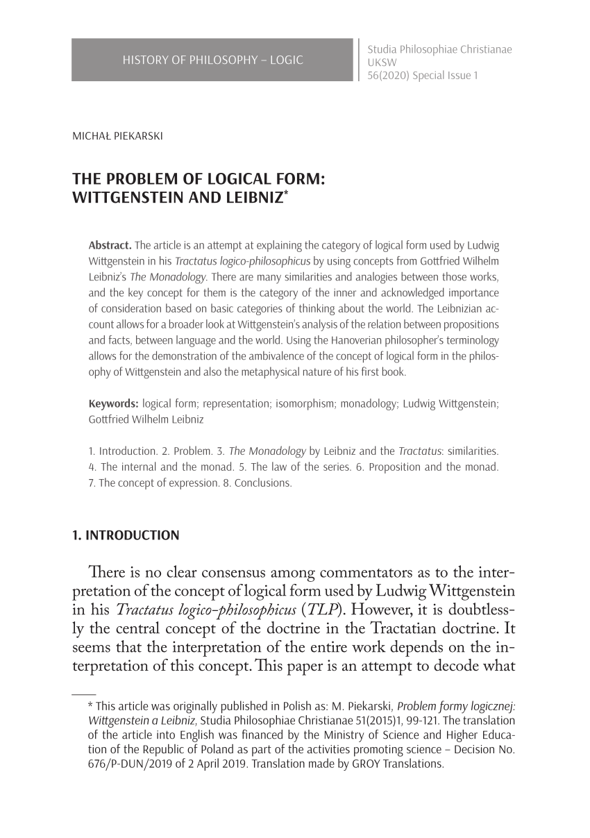 PDF) THE PROBLEM OF LOGICAL FORM: WITTGENSTEIN AND LEIBNIZ