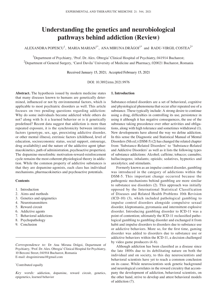 PDF Understanding the genetics and neurobiological pathways  