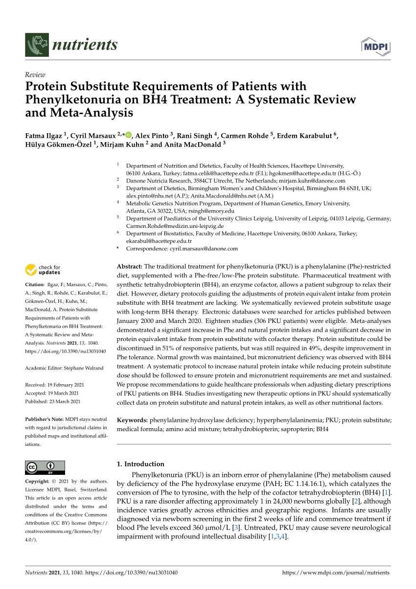 Pdf Protein Substitute Requirements Of Patients With Phenylketonuria On Bh4 Treatment A Systematic Review And Meta Analysis