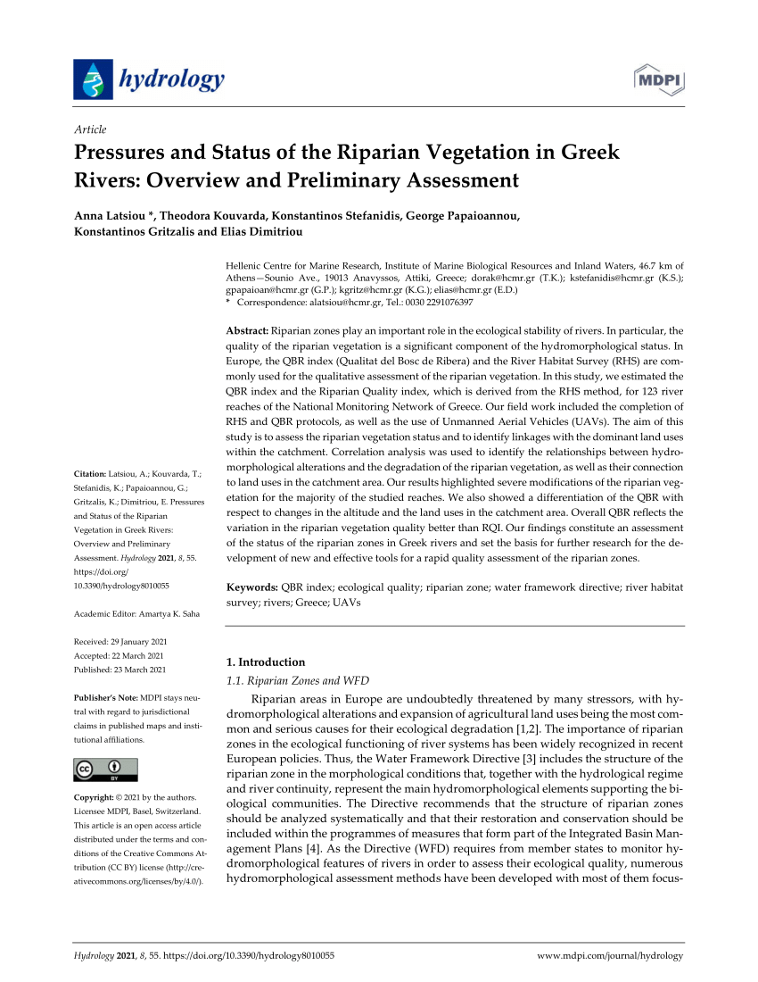 Pdf Pressures And Status Of The Riparian Vegetation In Greek Rivers Overview And Preliminary Assessment