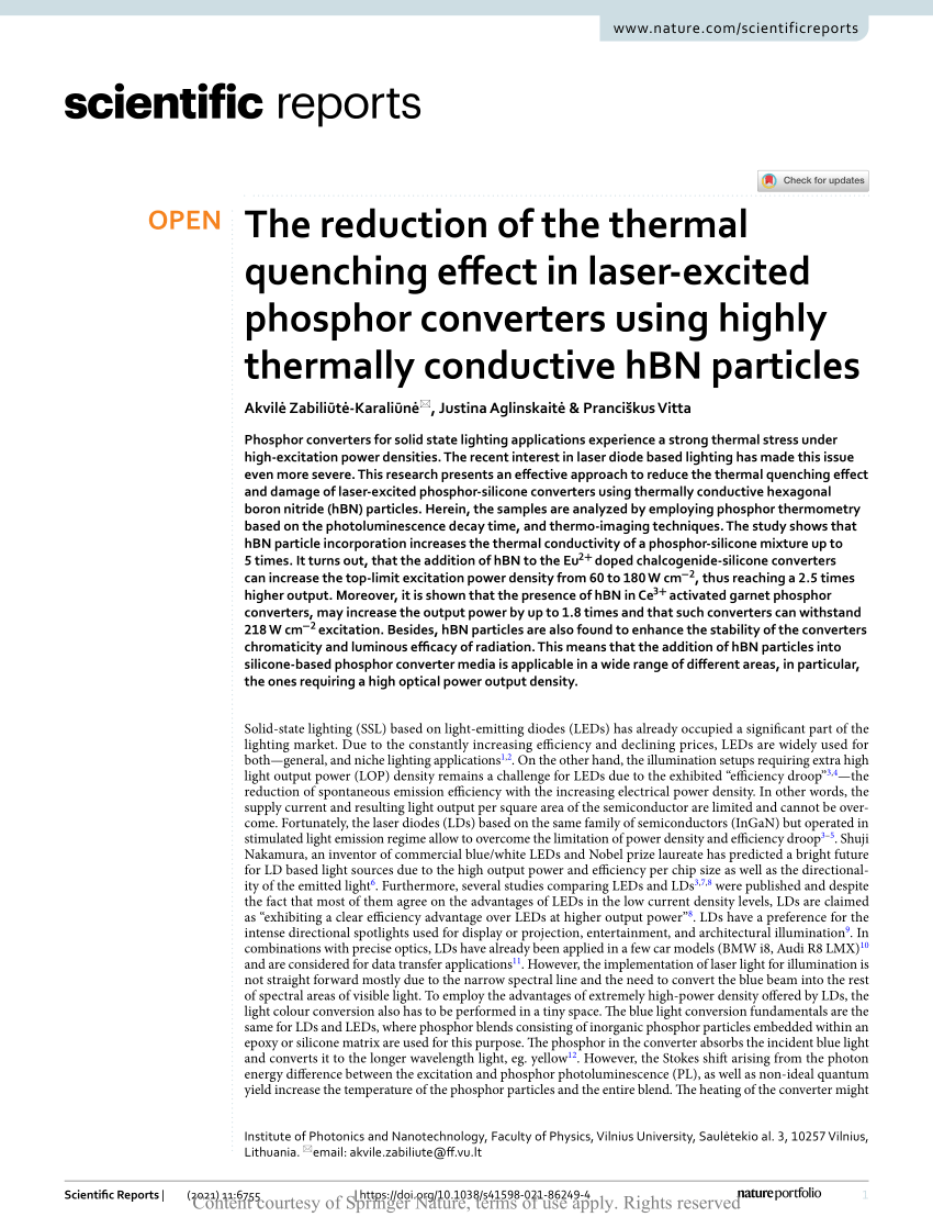 (PDF) The reduction of the thermal quenching effect in laser-excited