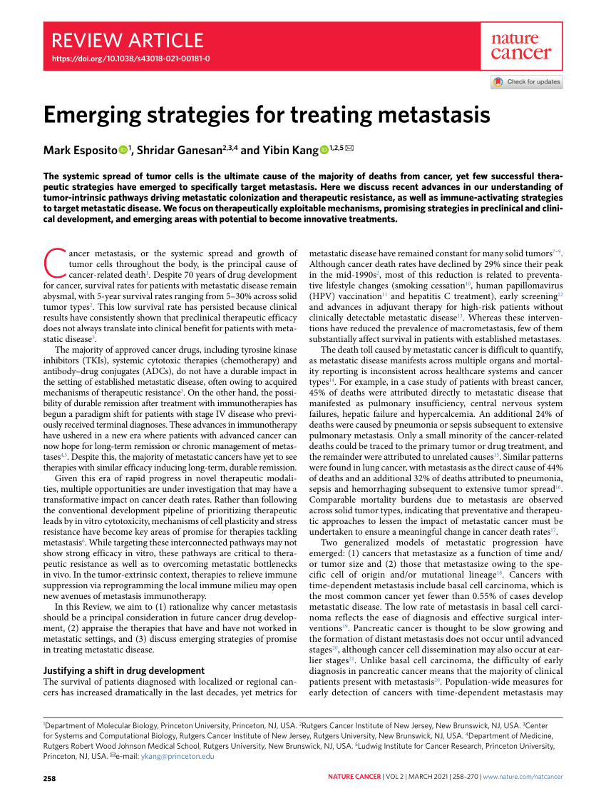 PDF) Emerging strategies for treating metastasis