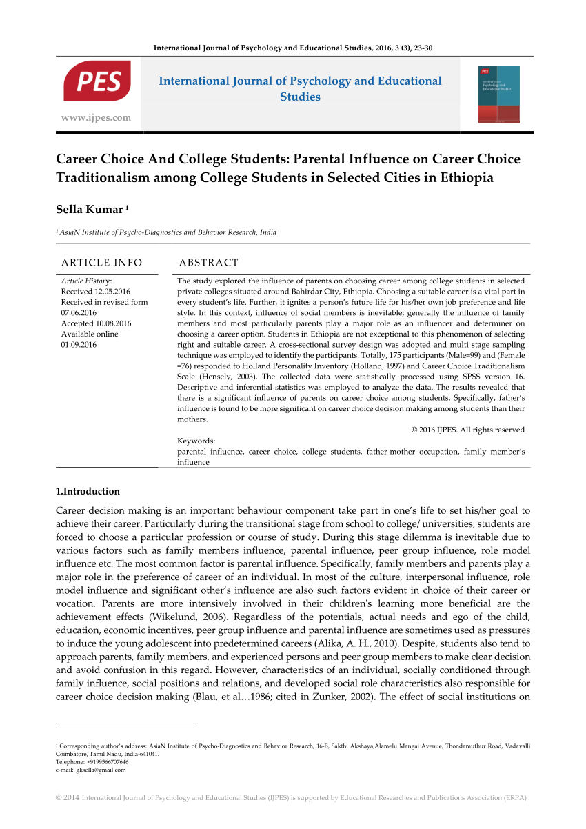 effect of parental influence on career choice research paper