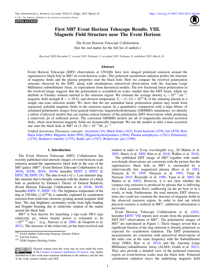 Pdf First M87 Event Horizon Telescope Results Viii Magnetic Field Structure Near The Event Horizon