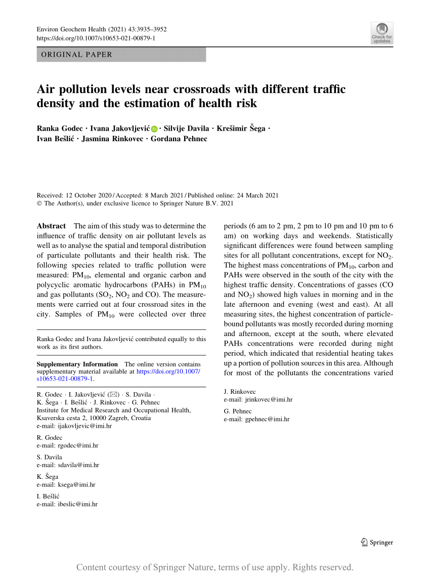 Air Pollution Levels Near Crossroads With Different Traffic Density And The Estimation Of Health 4923