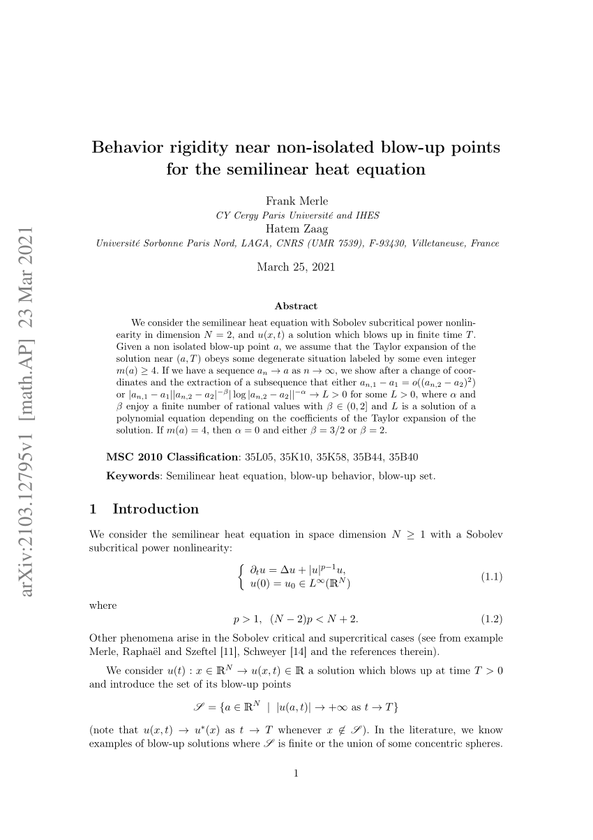 Pdf Behavior Rigidity Near Non Isolated Blow Up Points For The Semilinear Heat Equation