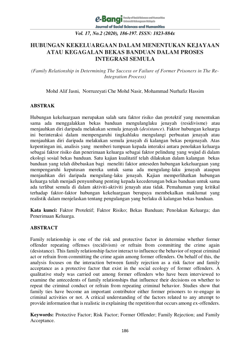 Pdf Hubungan Kekeluargaan Dalam Menentukan Kejayaan Atau Kegagalan Bekas Banduan Dalam Proses Integrasi Semula