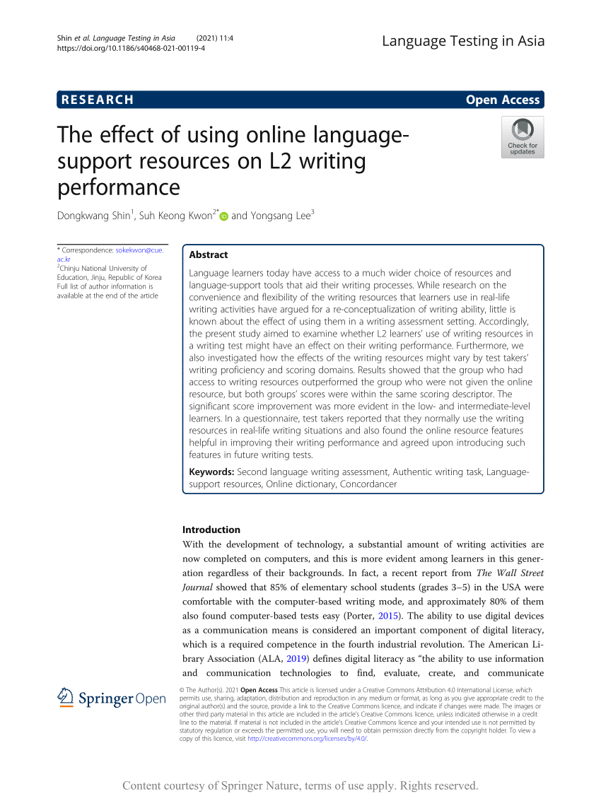 PDF) The effect of using online language- support resources on L2