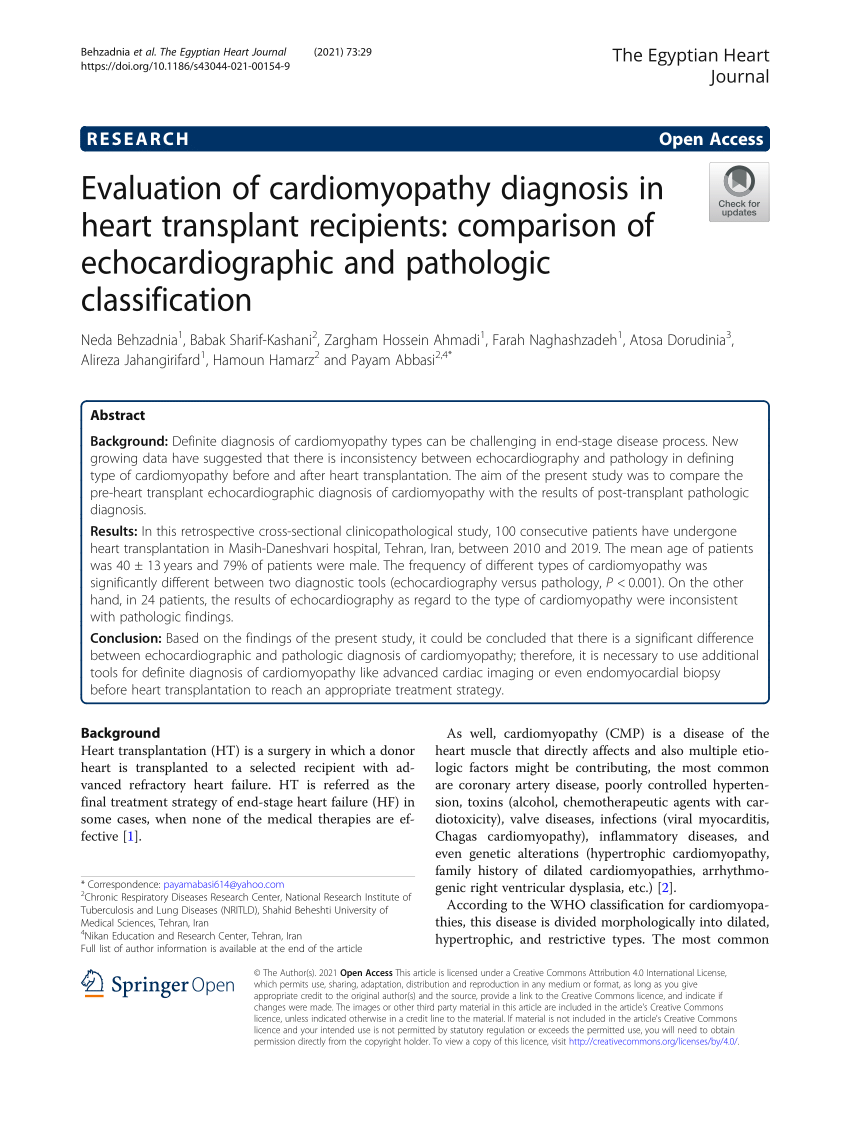 Pdf Evaluation Of Cardiomyopathy Diagnosis In Heart Transplant Recipients Comparison Of