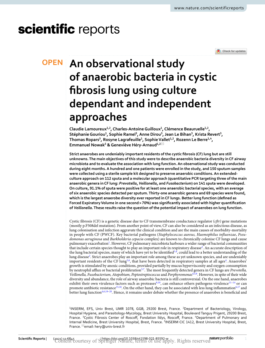 pdf an observational study of anaerobic bacteria in cystic fibrosis lung using culture dependant and independent approaches