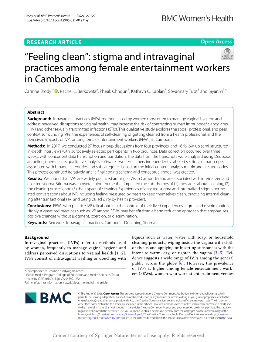 Pdf “feeling Clean” Stigma And Intravaginal Practices Among Female Entertainment Workers In 6584