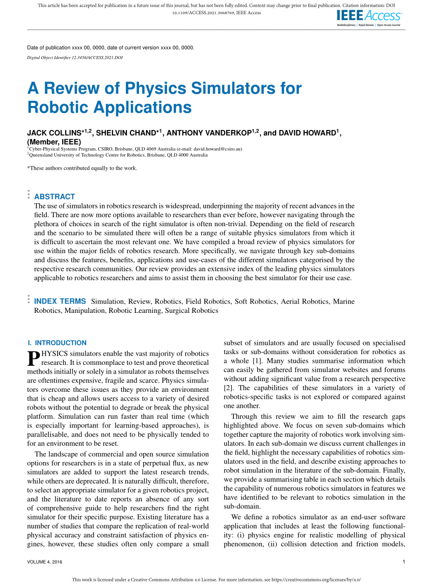 PDF) A Review of Physics Simulators for Robotic Applications