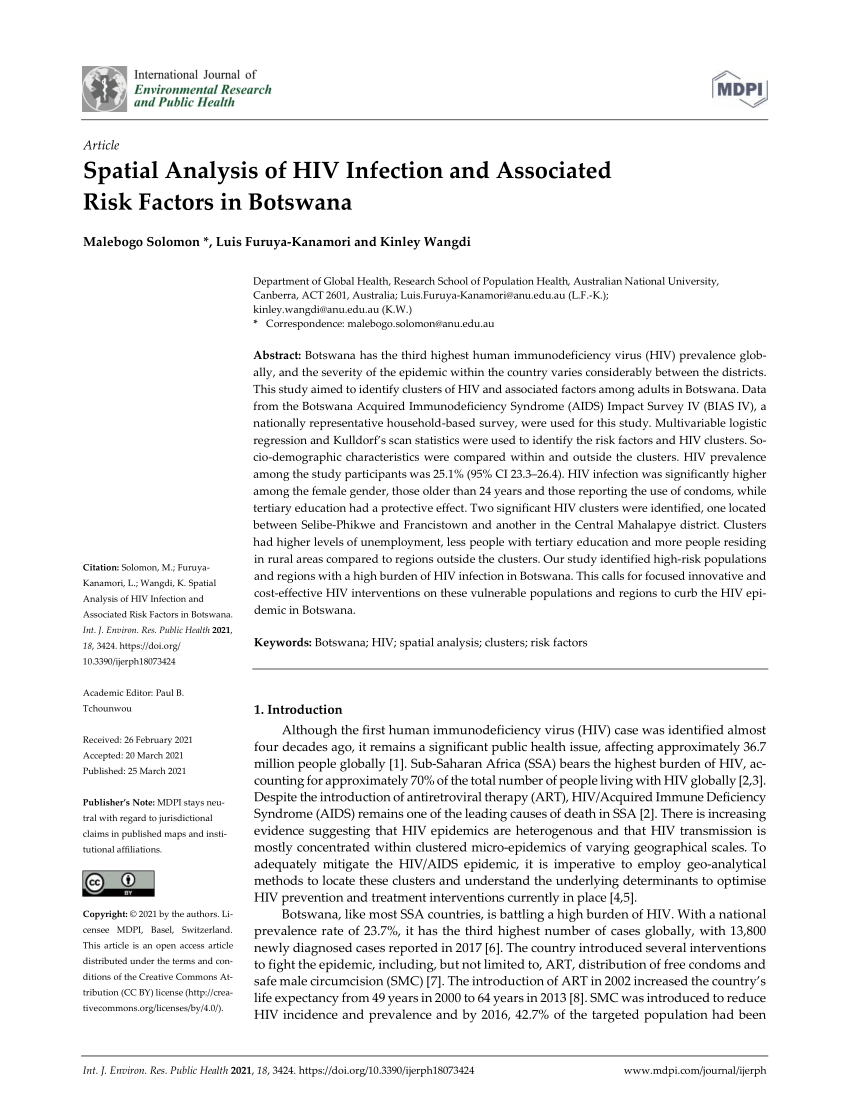 Pdf Spatial Analysis Of Hiv Infection And Associated Risk Factors In Botswana