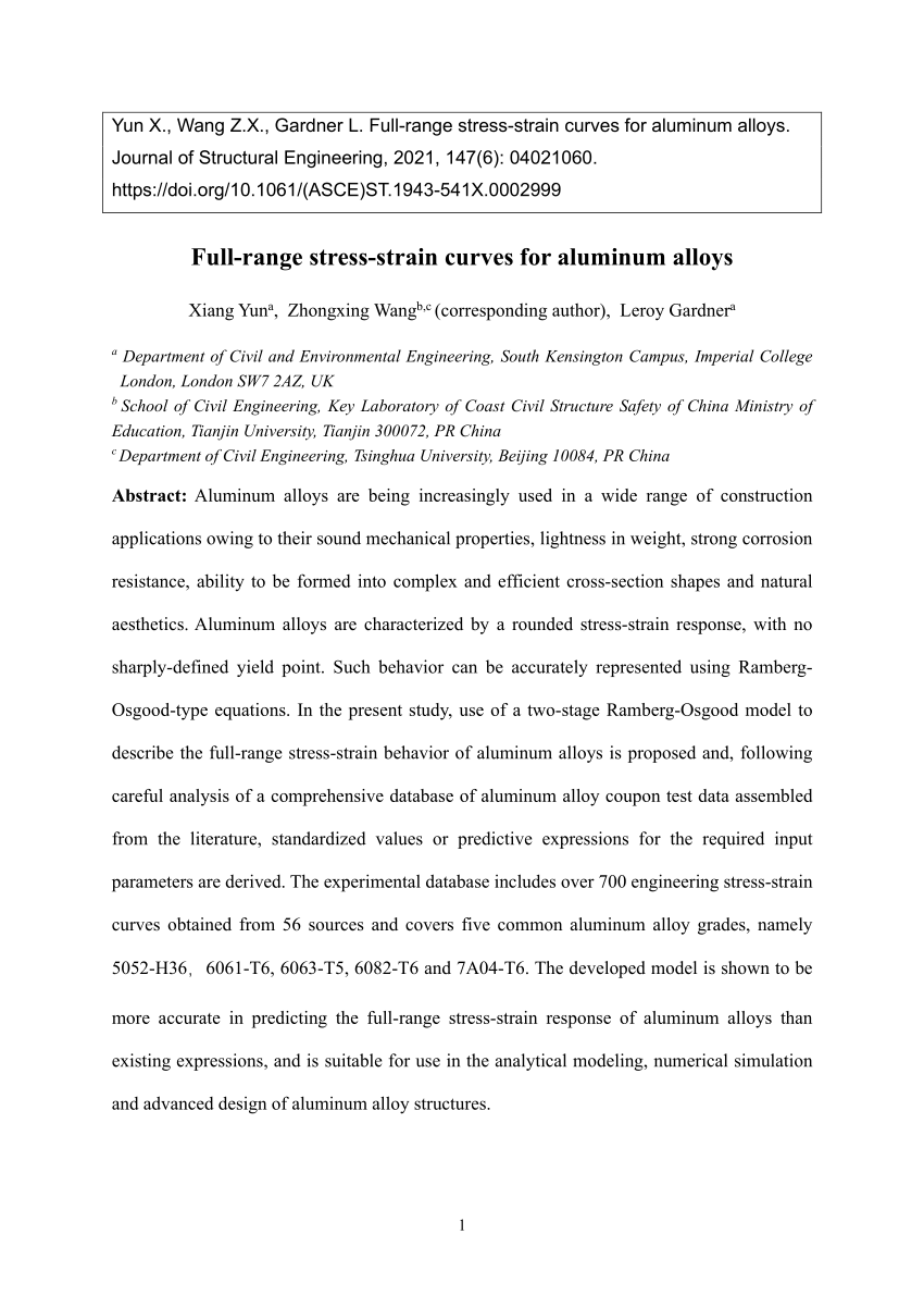 PDF] Full-Range Stress–Strain Curves for Aluminum Alloys
