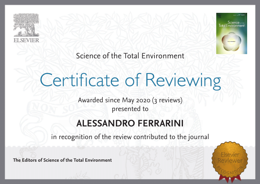 (PDF) Recognized reviewer certificate from Science of the Total Environment