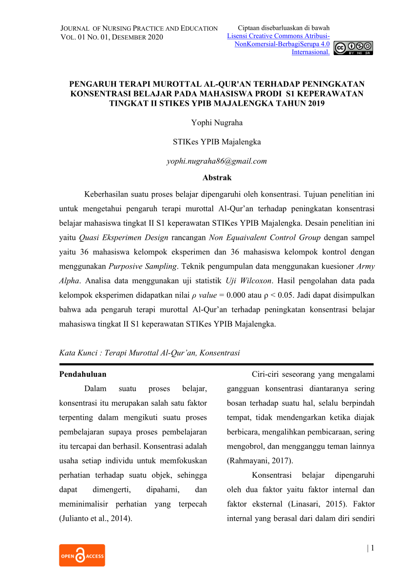Pdf Pengaruh Terapi Murottal Al Quran Terhadap Peningkatan Konsentrasi Belajar Pada Mahasiswa 3351