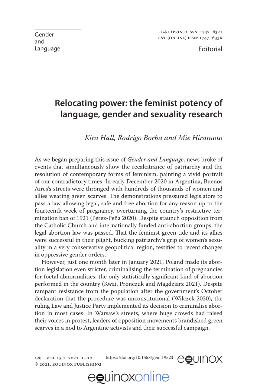 Pdf Relocating Power The Feminist Potency Of Language Gender And