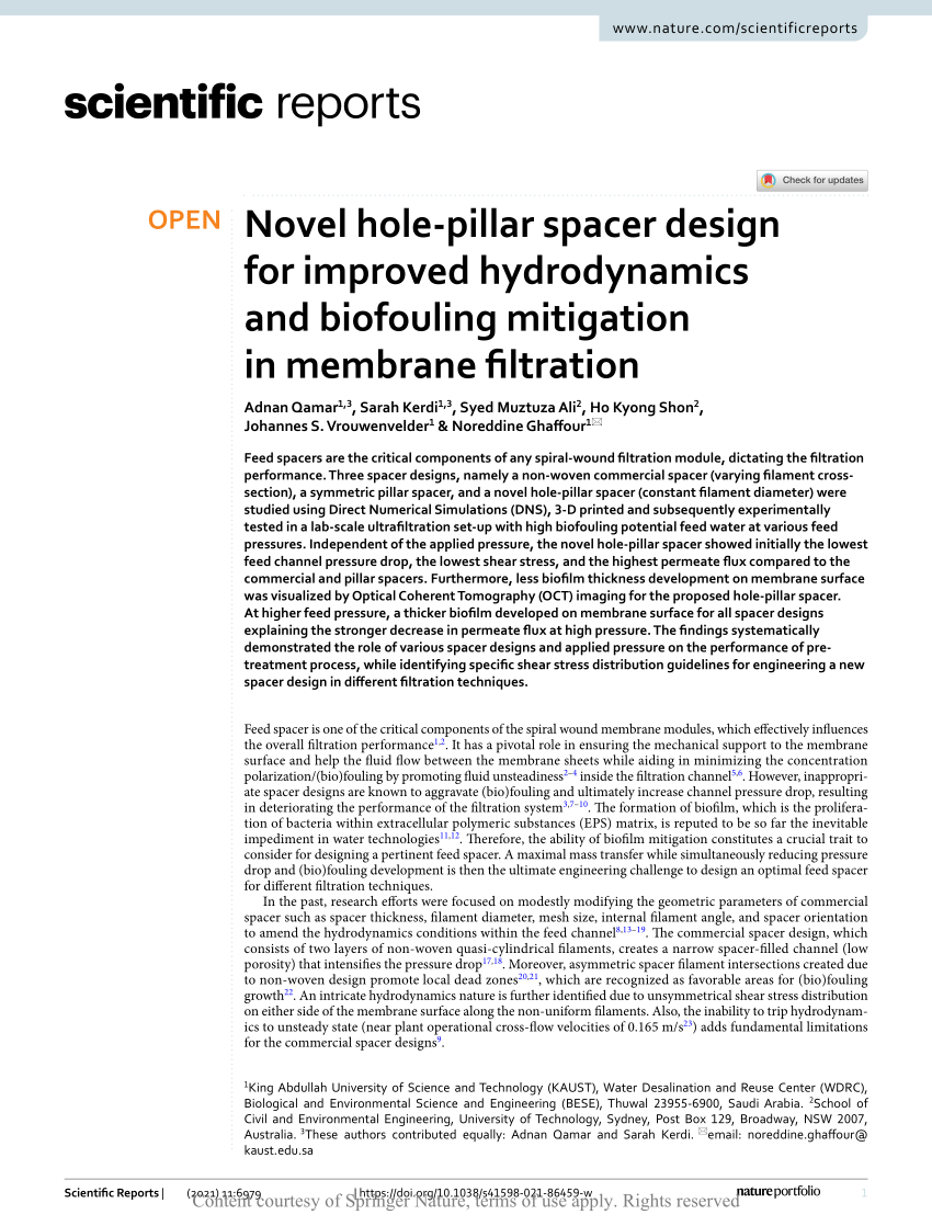 Novel hole-pillar spacer design for improved hydrodynamics and