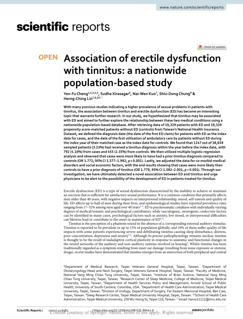 PDF Association of erectile dysfunction with tinnitus a