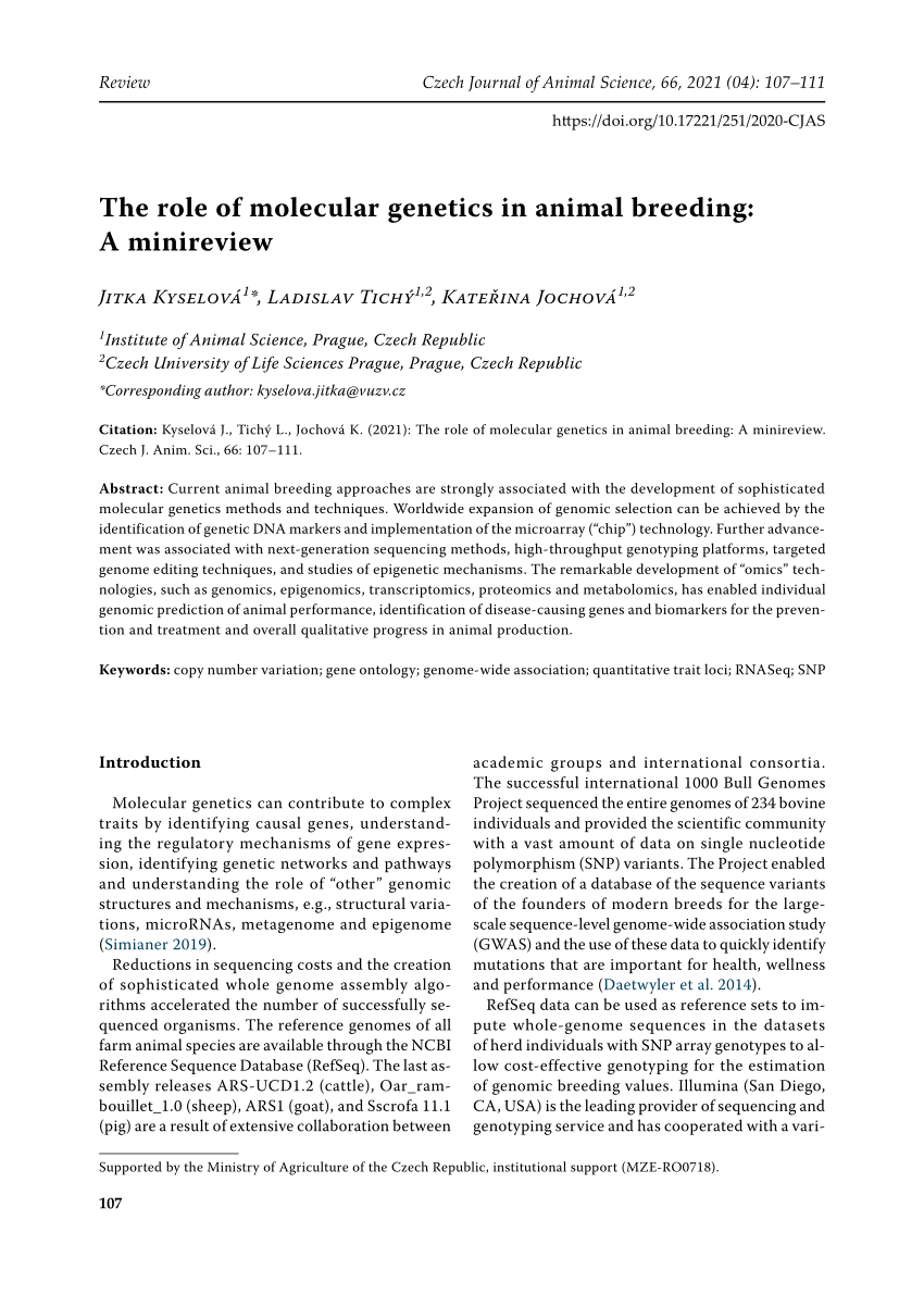 PDF) The role of molecular genetics in animal breeding: A minireview