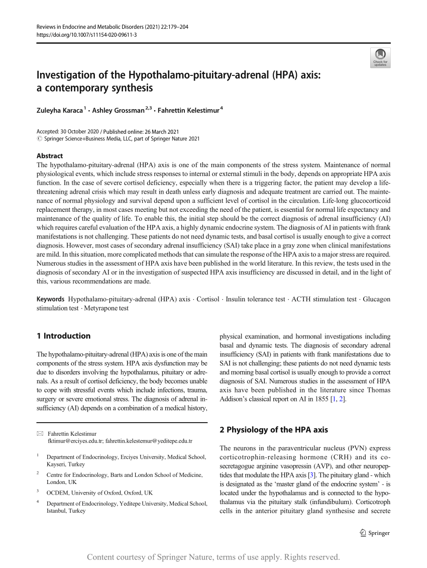investigation of the hypothalamo pituitary adrenal hpa axis a contemporary synthesis request pdf
