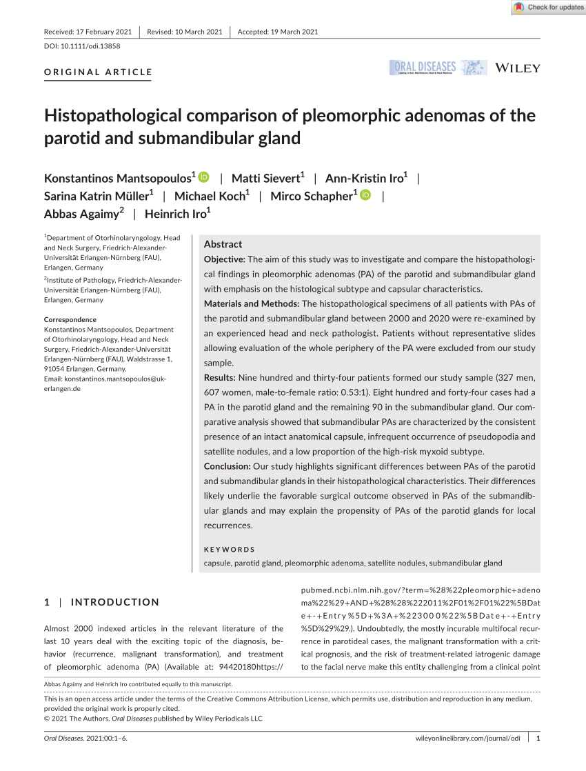 Pdf Histopathologic Comparison Of Pleomorphic Adenomas Of The Parotid And Submandibular Gland