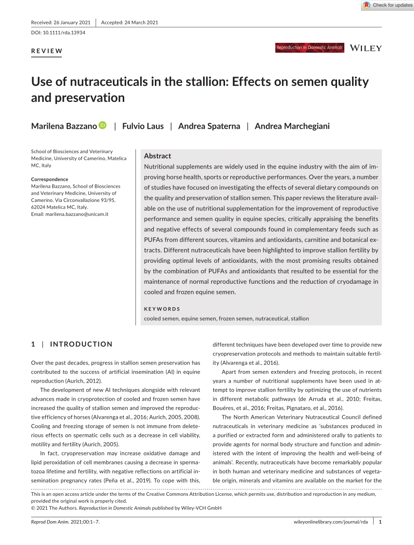 PDF) Use of nutraceuticals in the stallion: Effects on semen quality and  preservation