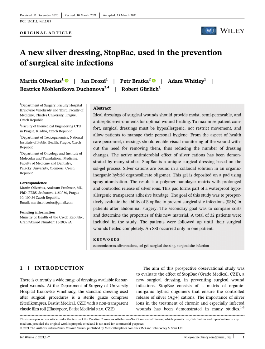 PDF) A new silver dressing, StopBac , used in the prevention of surgical  site infections