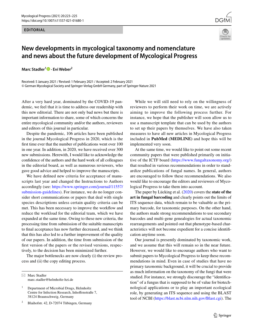 (PDF) New developments in mycological taxonomy and nomenclature and