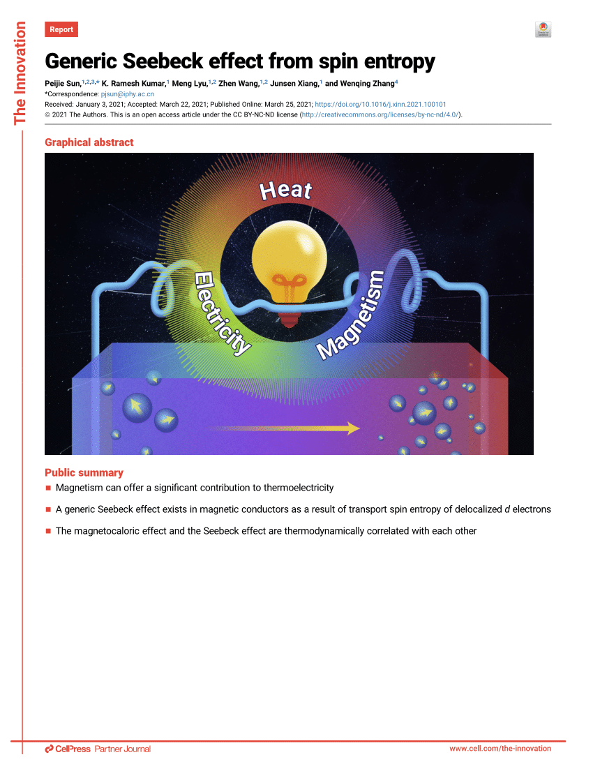 PDF) Generic Seebeck effect from spin entropy