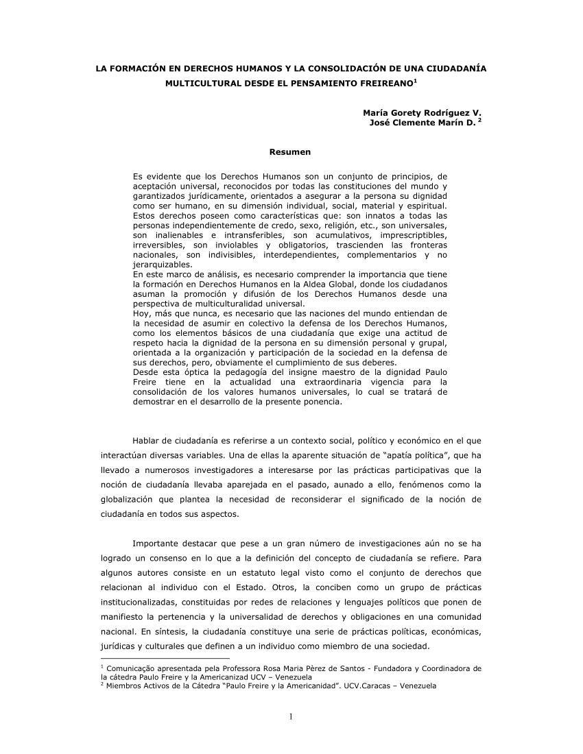 Pdf La Formacion En Derechos Humanos Y La Consolidacion De Una Ciudadania Multicultural Desde 3470