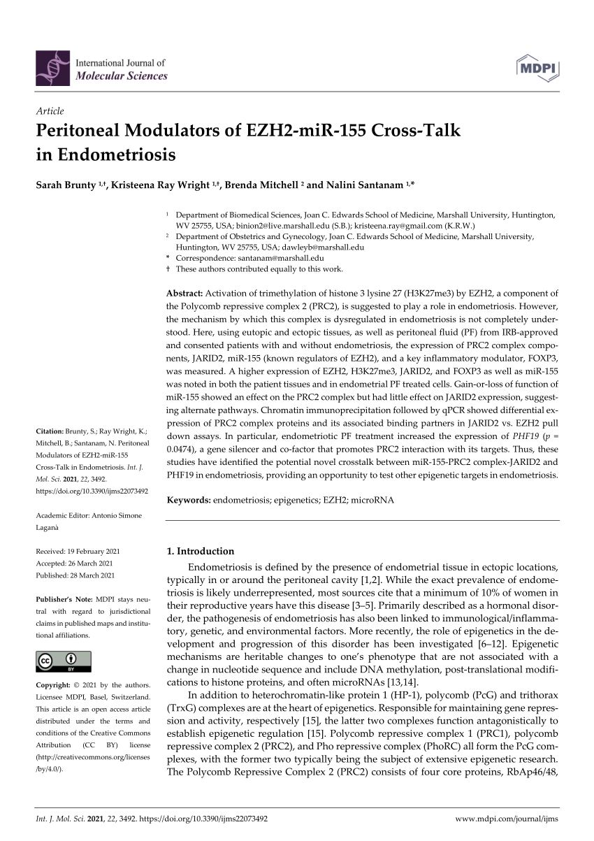 Pdf Peritoneal Modulators Of Ezh2 Mir 155 Cross Talk In Endometriosis