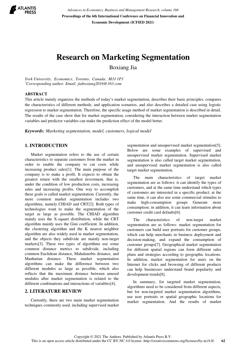 market segmentation research paper sample