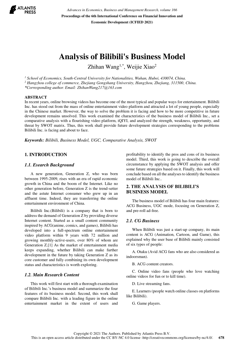 Pdf Analysis Of Bilibili S Business Model