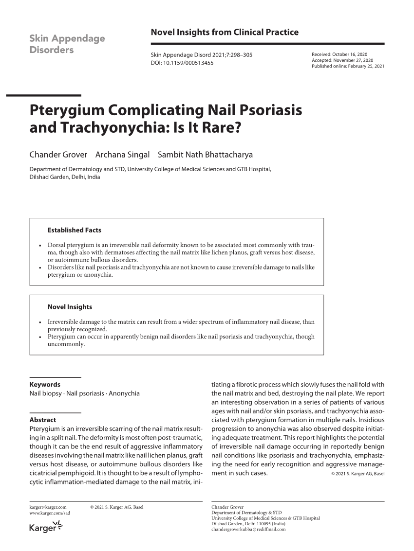 PDF) Pterygium Complicating Nail Psoriasis and Trachyonychia: Is It Rare?