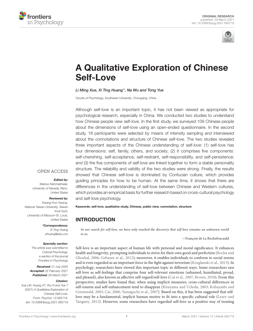 PDF) A Qualitative Exploration of Chinese Self-Love